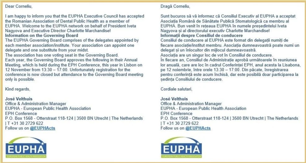 Afiliere ARSPO la EUPHA